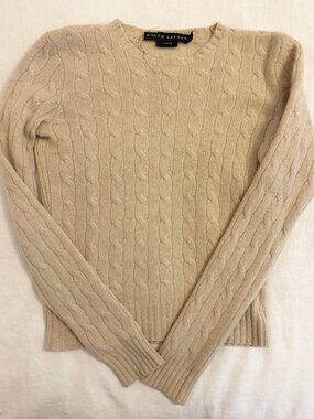 Ralph Lauren Cashmere Cableknit Sweater - Small Slim Tan/Cream